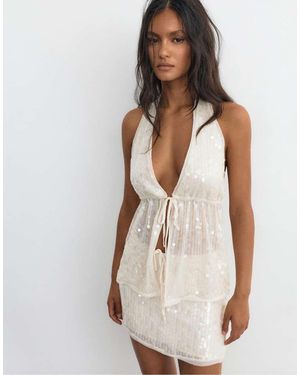 Pull&Bear Sequin Halter Top - Natural