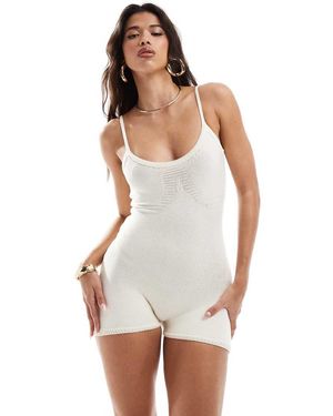 Missy Empire Missy Empire Knitted Cami Unitard Playsuit - White