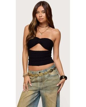 Edikted Textured Knit Strapless Cutout Top - Black