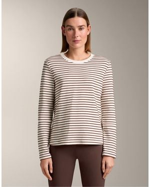 Oysho Striped Long Sleeve Cotton Blend T-Shirt - Natural