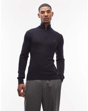 AllSaints Quarter Zip Knitted Jumper - Blue