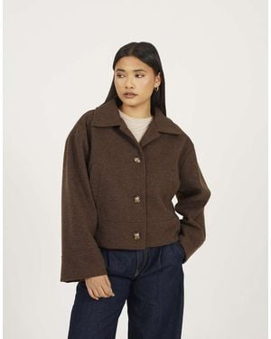 Brave Soul Short Collared Jacket - Brown