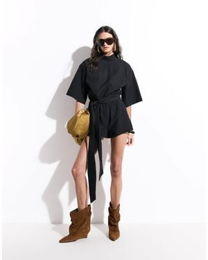 ASOS High Neck Short Sleeve Techy Romper - Black