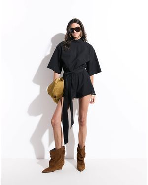 ASOS Playsuit mit hohem kragen und kurzen ärmeln - Schwarz