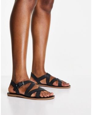 TOMS Sicily Leather Strappy Flat Sandals - Brown