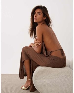 Miss Selfridge Halterneck Knitted Glitter Maxi Dress - Brown