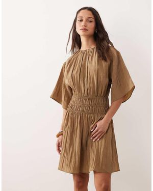 & Other Stories Sheered Waist Cotton Nylon Dress - Brown