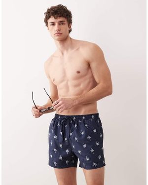 South Beach Pantaloncini Da Bagno Con Motivo Di Palme - Blu