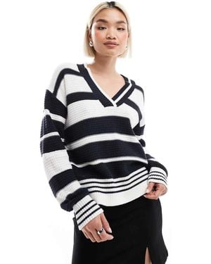 French Connection V-Neck Striped Varsity Jumper - White