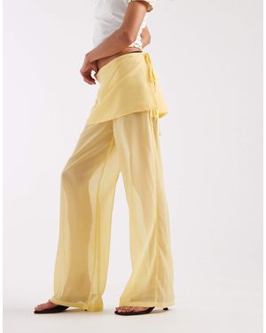 Motel Eluna Skirt Overlay Chiffon Pants - Yellow
