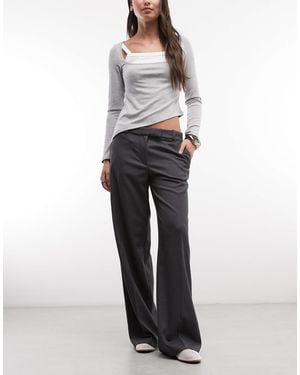 Monki Mid Waist Wide Leg Tailored Trousers - Grey