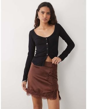 ASOS Lace Insert Satin Mini Skirt - Brown
