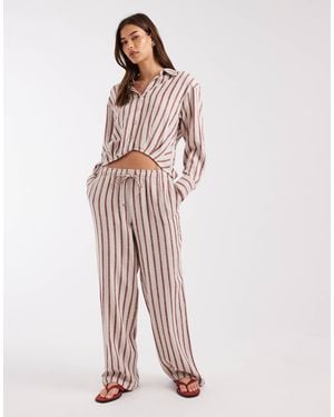 ONLY – gestreifte hose mit leinen - Pink