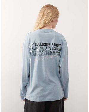 Collusion Camiseta Morada De Manga Larga Con Estampado Gráfico De -Morado - Azul