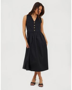 Brave Soul Sleeveless V-Neck Button Down Midi Dress - Black