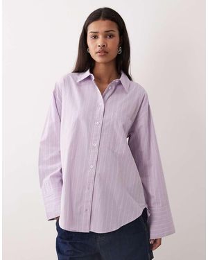 Gina Tricot Camisa Lila A Rayas De Popelina De Algodón Puro De -Rosa - Morado