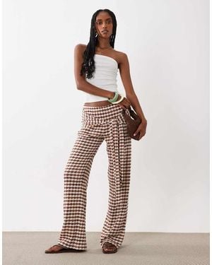 ASOS Crochet Jersey Wide Leg Trousers With Tie Waist Detail - White