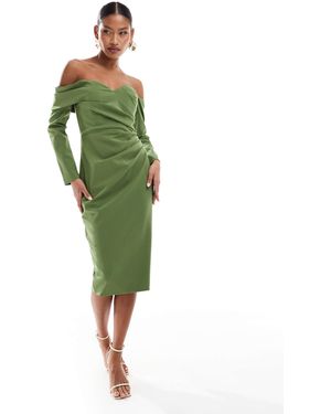 Lavish Alice Sweetheart Neckline Bardot Midi Dress - Green