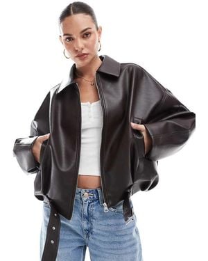 Pull&Bear Oversized Faux Leather Biker Jacket - Black
