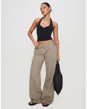 Princess Polly Paltrow Mid Waist Cargo Style Buckle Detail Wide Leg Jeans - Grey