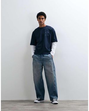 ASOS Jeans A Cilindro Lavaggio Medio Con Cuciture - Blu