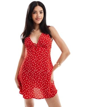 Bershka V-neck Tie Back Mini Dress - Red