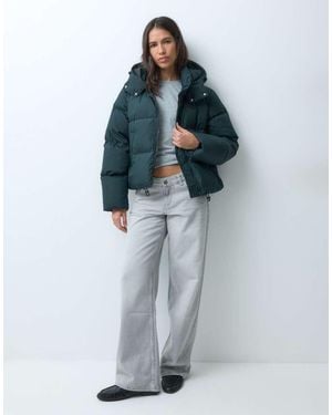 Lacoste Cropped Hooded Down Puffer Jacket - Blue