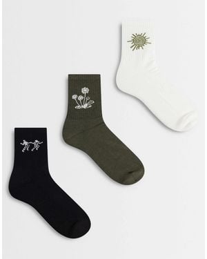 ASOS 3 Pack Socks With Graphic - White