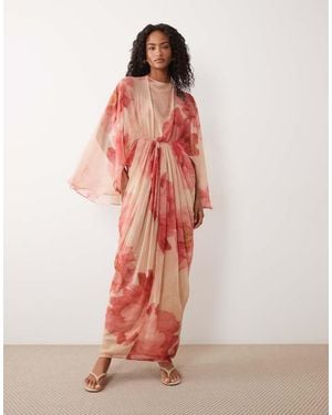ASOS Draped Cape Bodice With Skirt And Open Back With Tassel Detail Maxi Dress - Pink