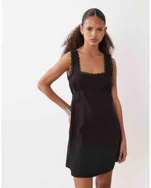ASOS Denim Mini Dress With Crochet Trim Detail - Black