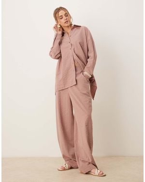 ASOS Seersucker Relaxed Pull On Trousers Co-ord - Pink