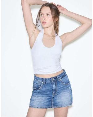 Stradivarius D62 Denim Skort - White