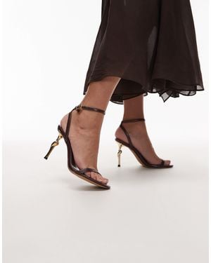 JW PEI Alivia Heeled Sandals With Gold Metal Heel - Brown