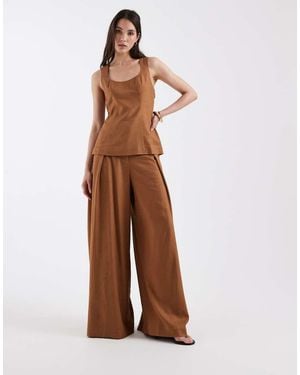 ASOS Tailored Balloon Twill Trousers With Linen - Brown