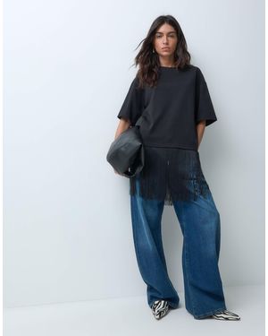 Jdy T-shirt oversize avec détail à franges - Bleu
