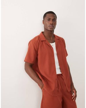 New Look Camicia Effetto Lino Color Ruggine Con Rever - Rosso