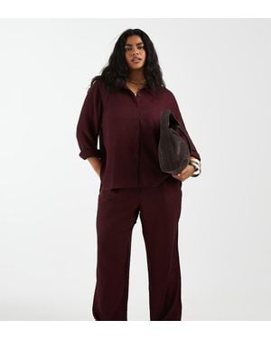 ONLY Pantalones De Pernera Ancha De Tejido Texturizado (Parte De Un Conjunto)-Rojo