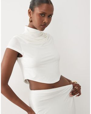 Ruched & Ready Vormgevende Hoogsluitende Top Van Jersey Met Kapmouwtjes - Wit