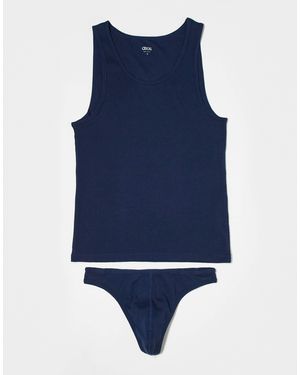 ASOS – gerippter tanga und unterhemd im set - Blau