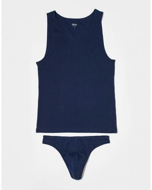 ASOS Rib Lingerie Thong And Singlet Set - Blue