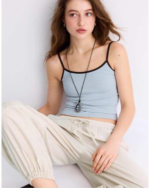 Stradivarius B07 Ribbed Strap Top - Blue