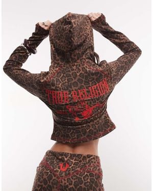 TRUE RELIGION Leopard Print Baby Terry Zip Up Hoodie Co-ord - Red
