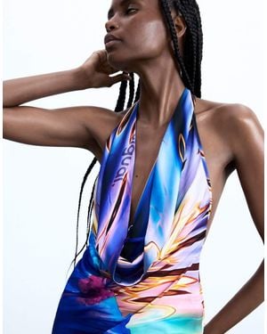 Desigual Short Dress Flower - Blue