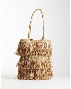 ASOS Straw Fringe Tote Bag - Natural