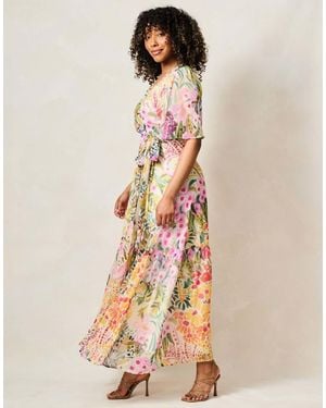 Hope & Ivy The Julia Flutter Sleeve Maxi Wrap Dress With Tie Waist - Natural