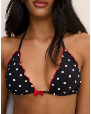 Nobody's Child Polka Dot Frill Edge Triangle Bikini Top - Black