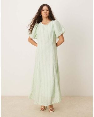 Y.A.S Textured Puff Sleeve Maxi Dress - Natural