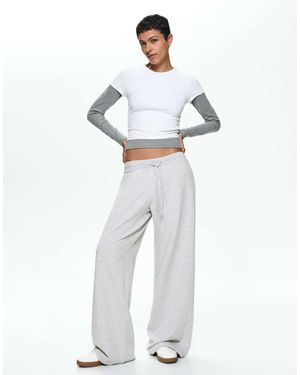 Bershka Tall - pantalon en jersey duveteux - clair - Blanc