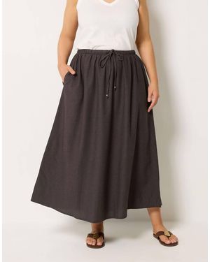Yours Clothing Linen Maxi Skirt - Brown