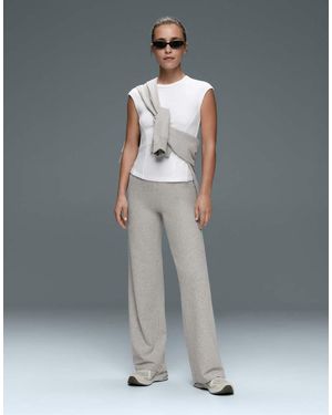 Oysho Comfortlux High-Waisted Straight-Leg Heathered Trousers - White